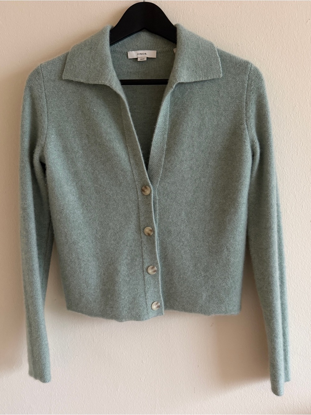 Vince Mint Collared Button Cashmere Cardigan